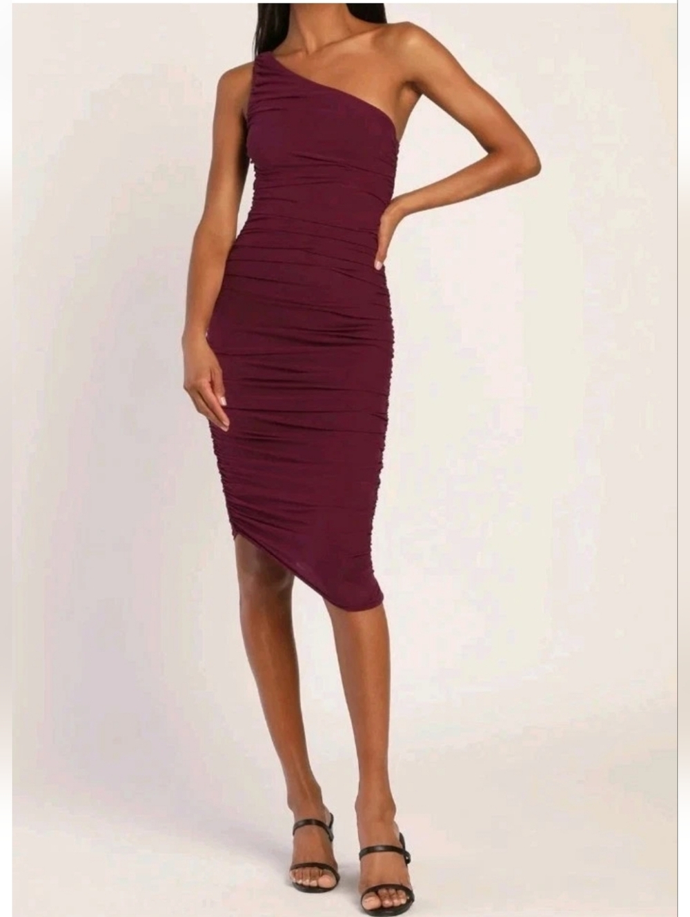 Lulus Already RSVP'd Plum Purple Ruched One-Shoulder Bodycon Dress S Vixen NEW
